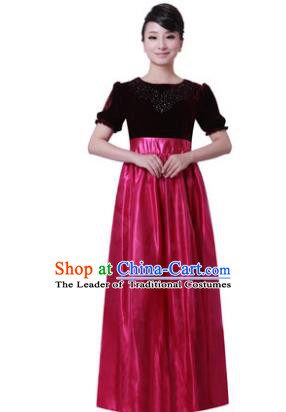 Professional Chorus Singing Group Stage Performance Costume, Compere Modern Dance Rosy Dress for Women