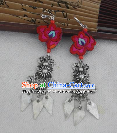 Chinese Traditional Miao Sliver Earrings Hmong Ornaments Minority Eardrop for Women