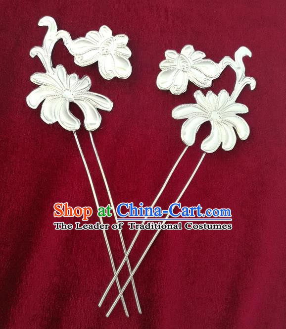 Traditional Chinese Miao Nationality Hair Clips Hanfu Sliver Hairpins Hair Accessories for Women