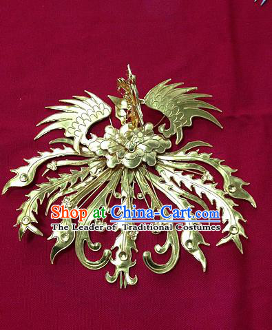 Chinese Traditional Miao Nationality Hair Accessories Minority Golden Phoenix Hairpins Headwear for Women