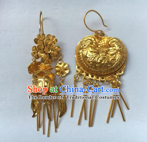 Chinese Traditional Miao Sliver Ornaments Accessories Golden Earrings for Women