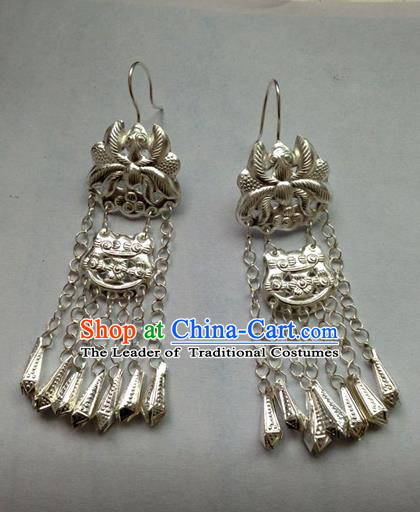 Chinese Traditional Miao Sliver Ornaments Accessories Lotus Tassel Earrings for Women