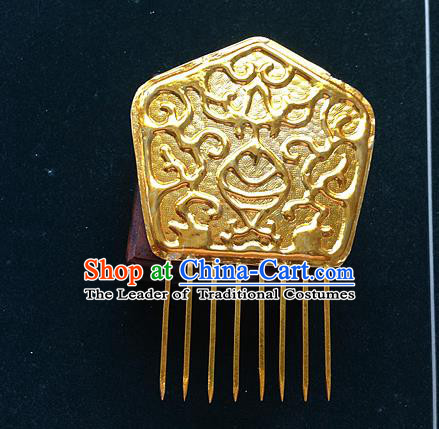 Traditional Chinese Miao Nationality Hair Accessories Golden Hair Comb Hairpins for Women