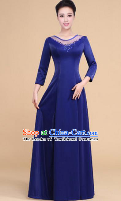 Top Grade Chorus Group Choir Royalblue Full Dress, Compere Stage Performance Modern Dance Costume for Women