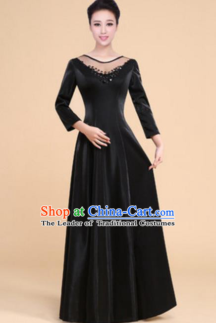 Top Grade Chorus Group Choir Black Full Dress, Compere Stage Performance Modern Dance Costume for Women