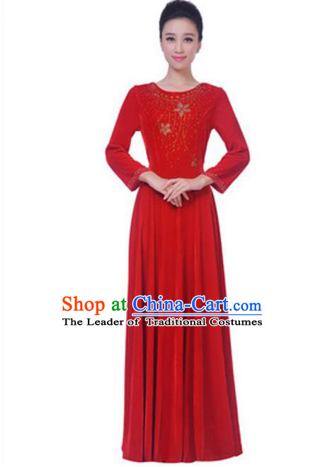 Top Grade Chorus Singing Group Red Velvet Dress, Compere Classical Dance Costume for Women