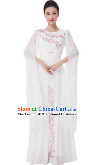 Top Grade Chorus Group Choir Embroidered White Full Dress, Compere Stage Performance Modern Dance Costume for Women