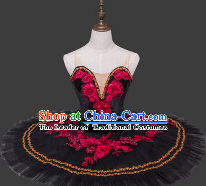 Top Grade Ballet Dance Costume Black Bubble Dress Ballerina Dance Tu Tu Dancewear for Women