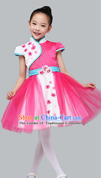 Top Grade Children Classical Dance Rosy Chorus Dress, Compere Stage Performance Choir Costume for Kids