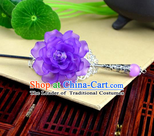 Chinese Traditional Ancient Hair Accessories Hanfu Hairpins Purple Peony Hairdo Crown Headwear for Women