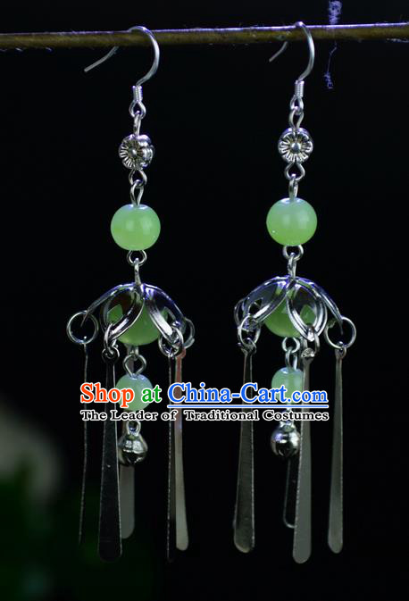 Chinese Traditional Ancient Earrings Accessories Hanfu Green Beads Eardrop for Women