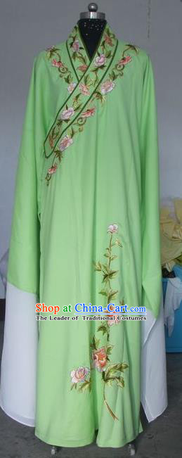 Chinese Traditional Beijing Opera Scholar Costumes Niche Embroidered Peony Green Silk Robe for Adults