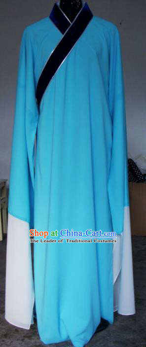 Chinese Traditional Shaoxing Opera Blue Robe Peking Opera Niche Costumes for Adults