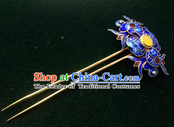 Chinese Traditional Ancient Cloisonne Hairpins Hair Accessories Blueing Hair Clip for Women