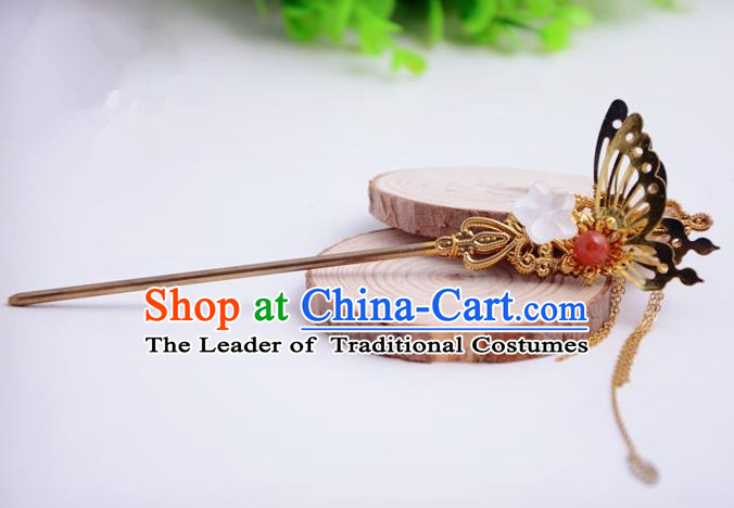 Chinese Traditional Hair Accessories Ancient Bride Hairpins Butterfly Tassel Hair Clip for Women