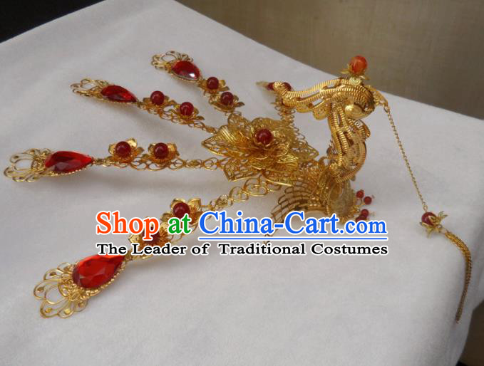 Chinese Traditional Hair Accessories Ancient Bride Hairpins Phoenix Tassel Hair Clip for Women