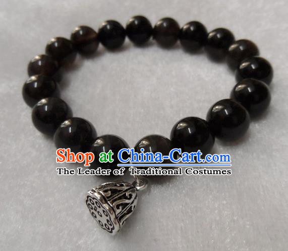 Handmade Chinese Black Beads Bracelet Traditional Bangle for Women