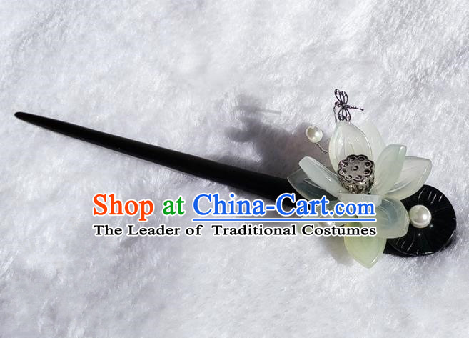 Chinese Traditional Hair Accessories Ancient Bride Lotus Hairpins Ebony Hair Clip for Women