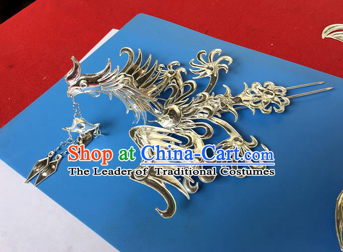 Chinese Traditional Ancient Bride Frontlet Phoenix Hair Clip Hanfu Hairpins Hair Accessories for Women