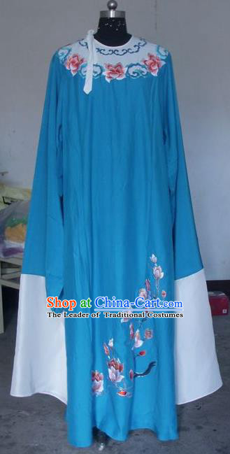 Chinese Traditional Shaoxing Opera Scholar Blue Robe Peking Opera Niche Embroidered Mangnolia Costumes for Adults