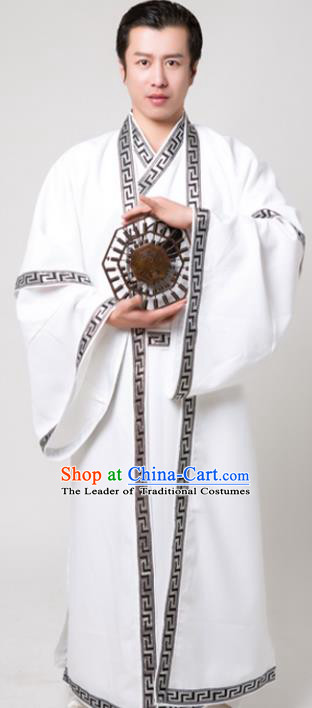 Chinese Traditional Martial Arts Costume Kung Fu Taoist White Robe for Men