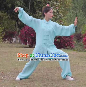 Chinese Traditional Martial Arts Costumes Tai Chi Kung Fu Light Green Suits for Women