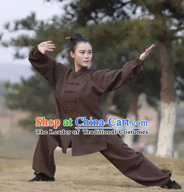 Chinese Traditional Martial Arts Costumes Tai Chi Kung Fu Brown Suits for Women