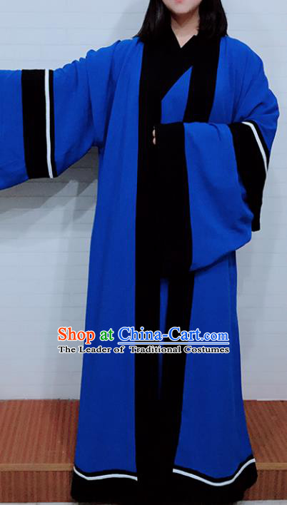 Chinese Traditional Martial Arts Costumes Tai Chi Kung Fu Blue Priest Frock for Women