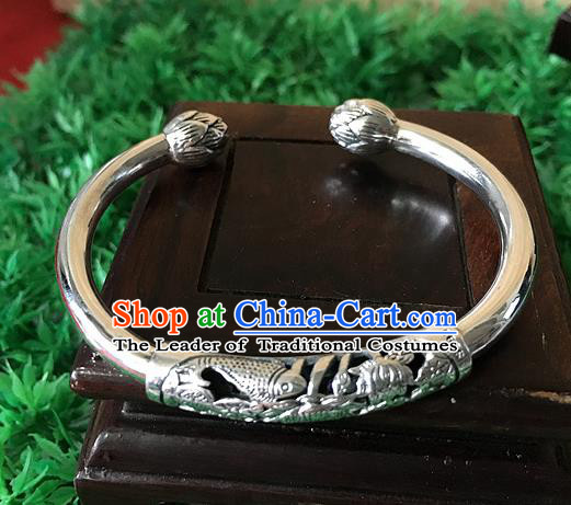 Handmade Chinese Miao Nationality Sliver Bracelet Traditional Hmong Bangle for Women