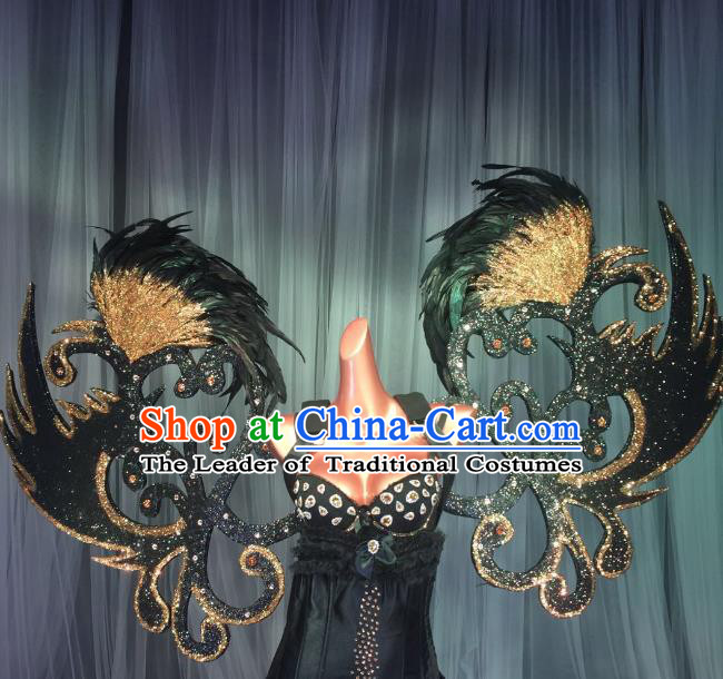 Top Grade Stage Performance Brazilian Carnival Feather Wings Miami Black Feathers Deluxe Wings for Women