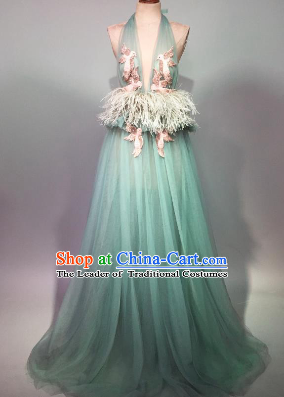 Top Grade Stage Performance Customized Costume Models Catwalks Green Full Dress for Women