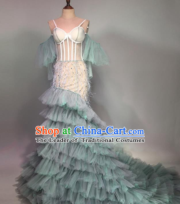 Top Grade Stage Performance Customized Costume Models Catwalks Trailing Dress for Women