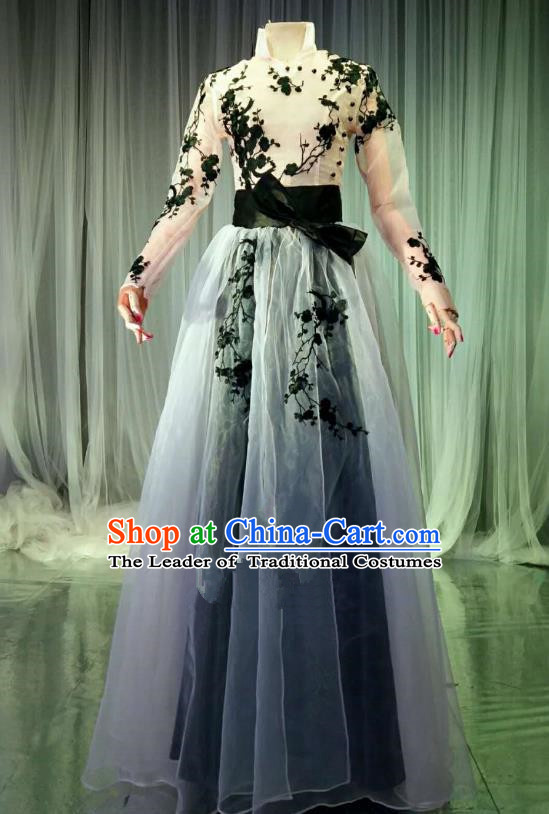 Top Grade Models Catwalks Costume Compere Stage Performance Veil Full Dress for Women