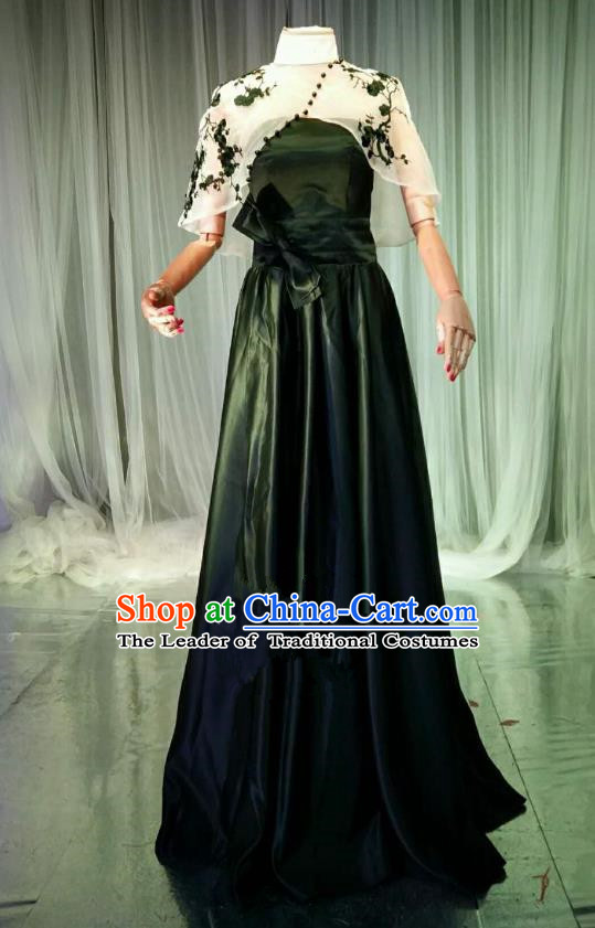 Top Grade Models Catwalks Black Costume Compere Stage Performance Full Dress for Women