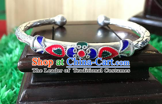 Handmade Chinese Miao Nationality Sliver Bracelet Traditional Hmong Carving Bangle for Women