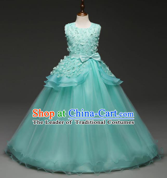 Children Models Show Costume Stage Performance Catwalks Compere Princess Green Bubble Dress for Kids