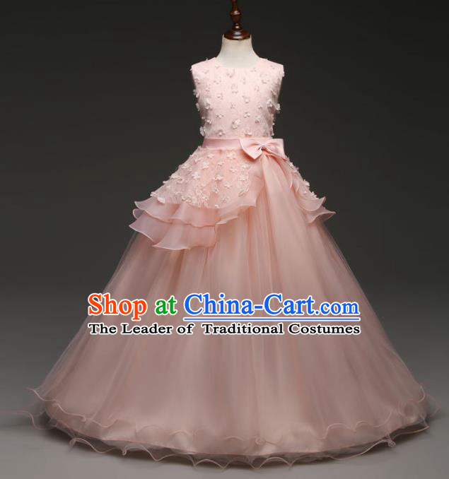 Children Models Show Costume Stage Performance Catwalks Compere Princess Pink Bubble Dress for Kids