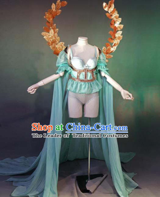 Top Grade Models Show Costume Stage Performance Green Bikini Dress and Wings for Women