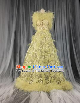 Top Grade Models Show Costume Stage Performance Catwalks Compere Yellow Full Dress for Women