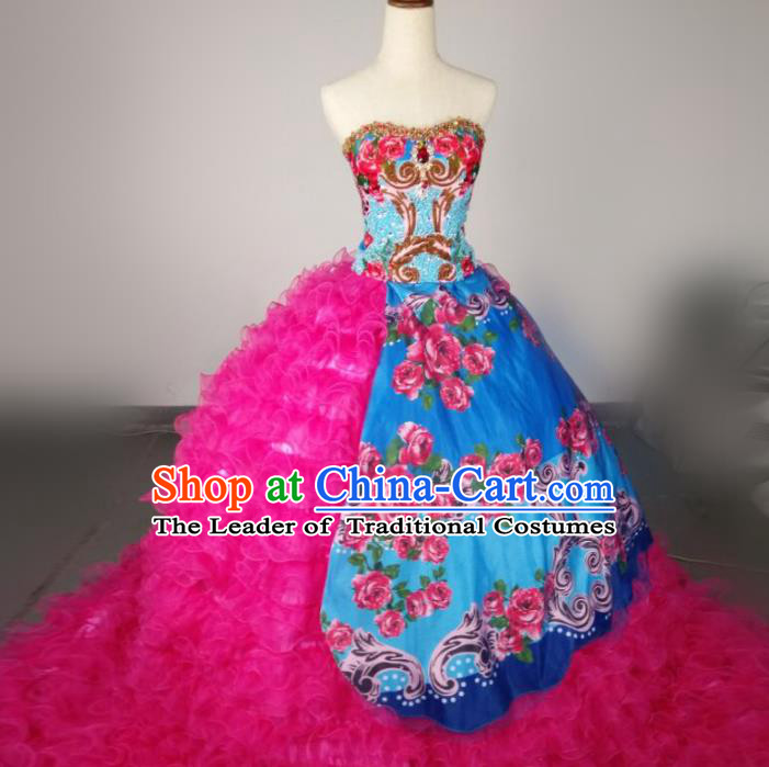 Top Grade Models Show Costume Stage Performance Catwalks European Court Rosy Full Dress for Women