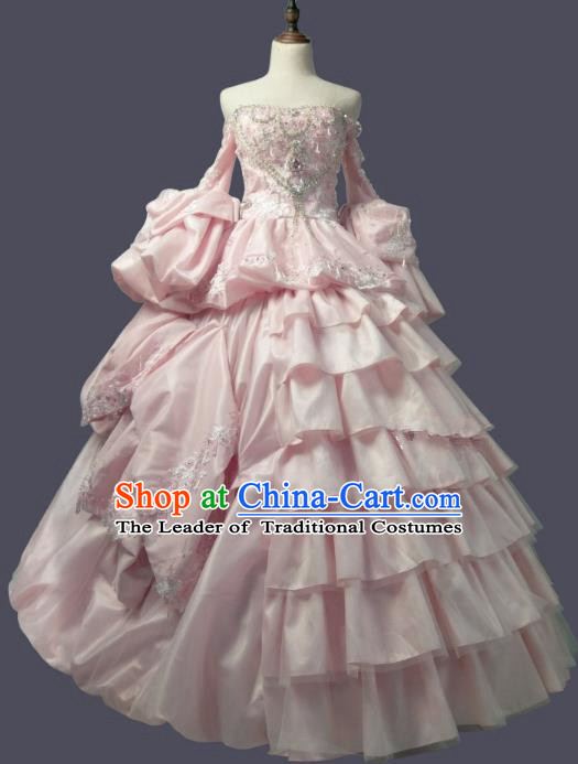 Top Grade Models Show Costume Stage Performance Catwalks European Court Pink Full Dress for Women