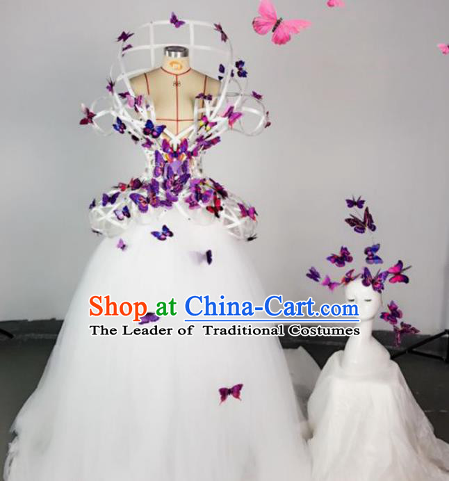 Top Grade Models Show Costume Stage Performance Catwalks Purple Butterfly Full Dress for Women