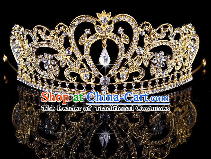 Top Grade Children Stage Performance Hair Accessories Crystal Golden Royal Crown Headwear for Kids