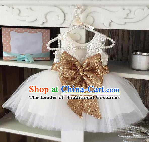 Children Models Show Costume Catwalks Stage Performance Golden Bowknot Dress for Kids