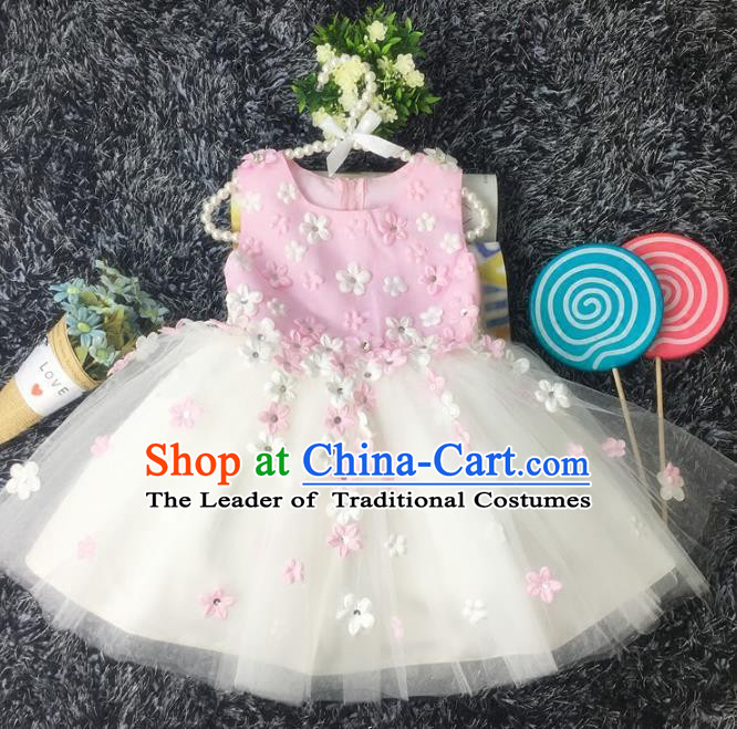 Top Grade Children Catwalks Costume Modern Dance Stage Performance Flower Fairy Pink Dress for Kids