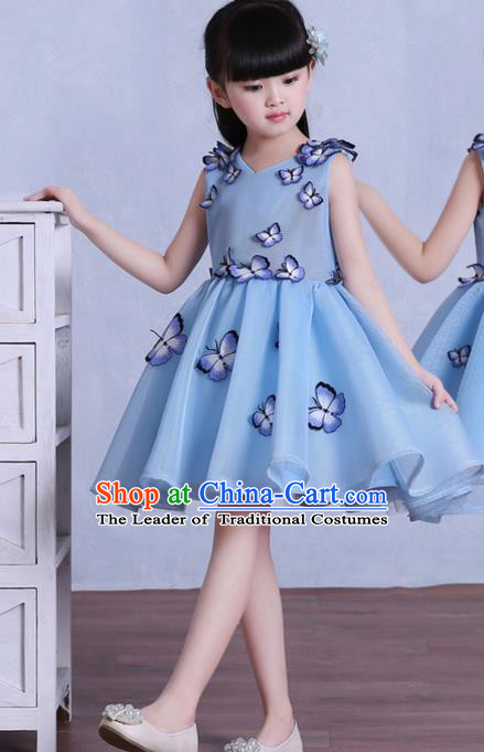 Top Grade Children Catwalks Costume Modern Dance Stage Performance Blue Butterfly Dress for Kids