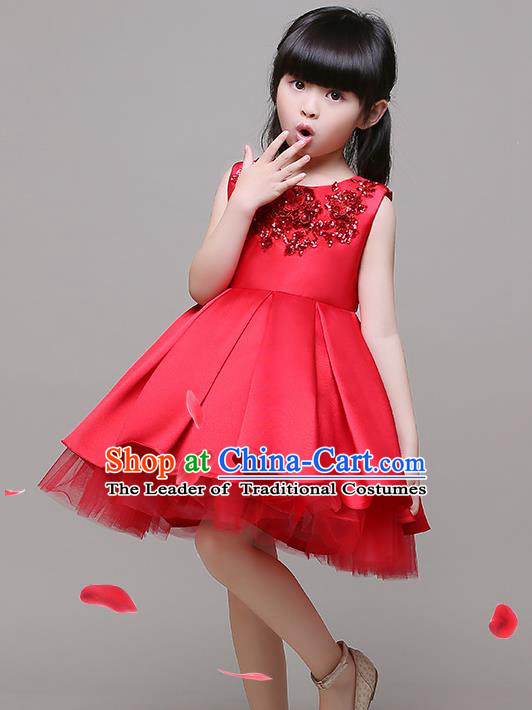 Top Grade Children Catwalks Costume Modern Dance Stage Performance Red Bubble Dress for Kids