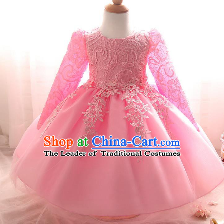 Top Grade Children Catwalks Costume Modern Dance Stage Performance Compere Pink Lace Dress for Kids