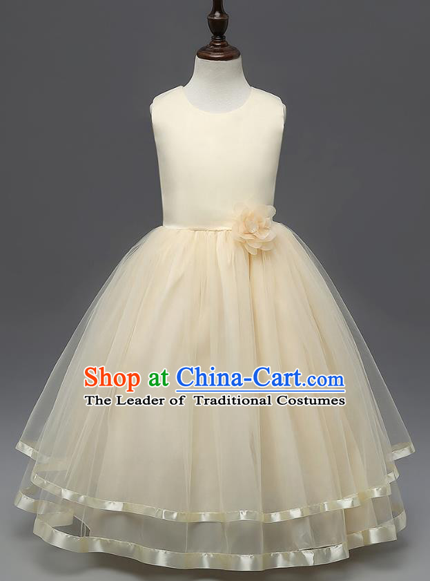 Top Grade Children Catwalks Costume Modern Dance Stage Performance Compere Champagne Full Dress for Kids