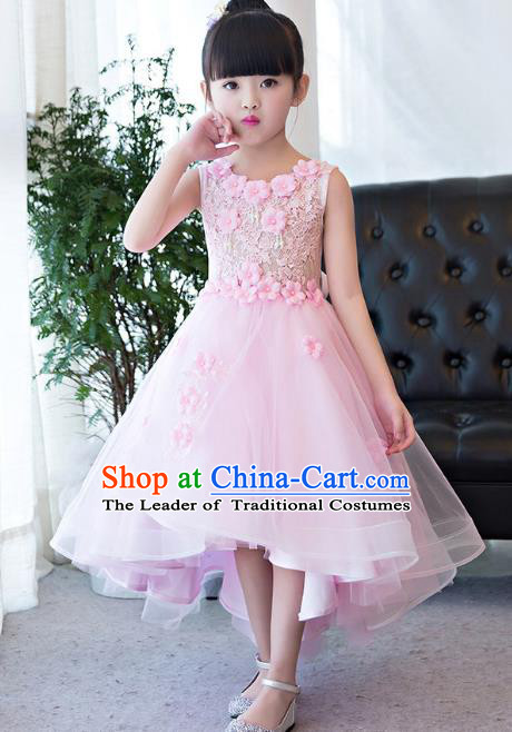 Children Catwalks Flower Fairy Costume Modern Dance Stage Performance Compere Pink Full Dress for Kids